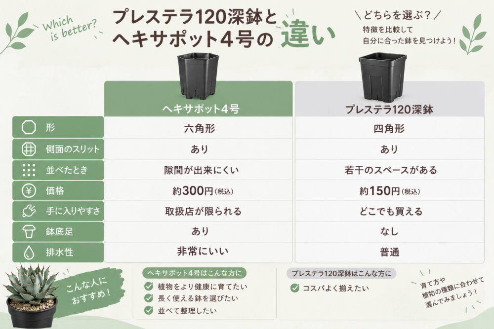 【比較】プレステラ120深鉢とヘキサポット4号の違い